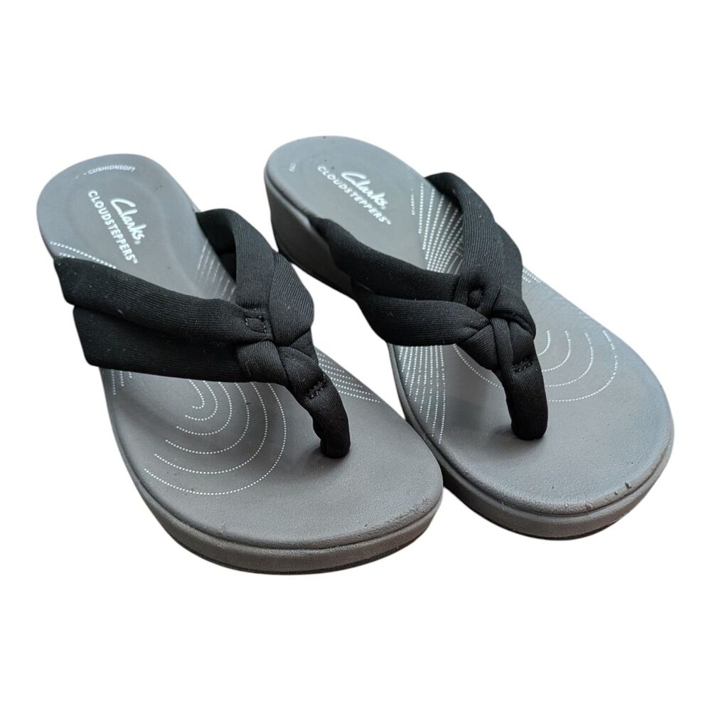 Clarks Black Knotted Fabric Thong Cloudsteppers Sandals